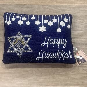 Sudha Pennathut NWT Beaded Velvet Happy Hanukkah Pillow 9” x 12” Made in India